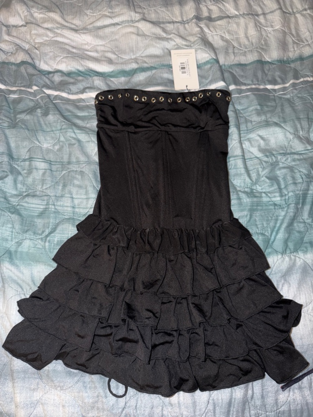 Black Strapless Ruffle Mini Dress - Women's